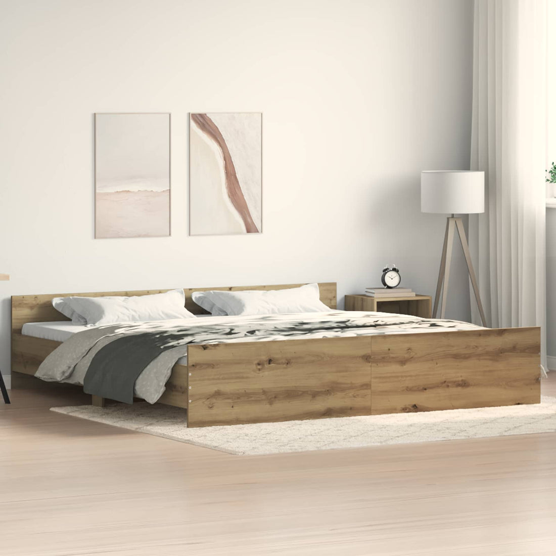 vidaXL Estructura de cama con cabecera Roble artisan 203 x 203 x 50 cm