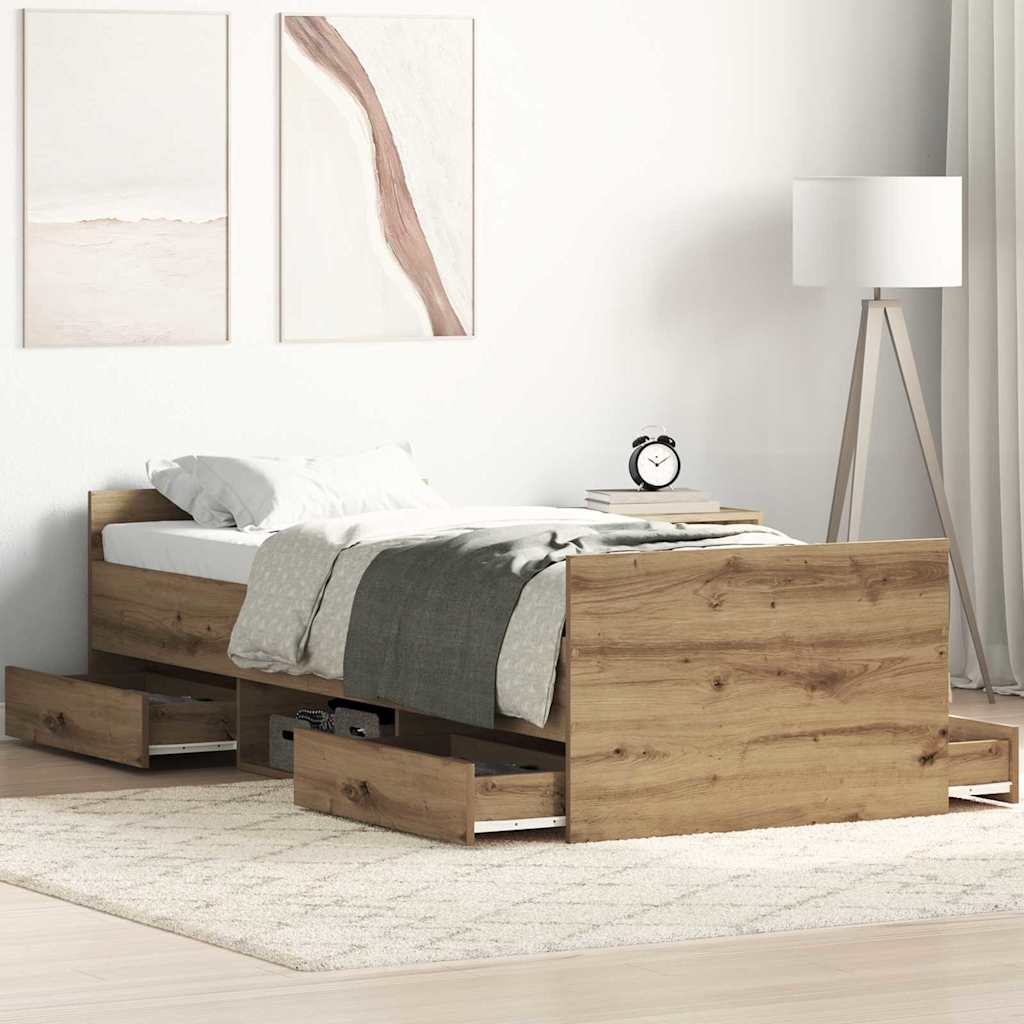 vidaXL Estructura de cama con cajón Roble artisan 193 x 78 x 50 cm