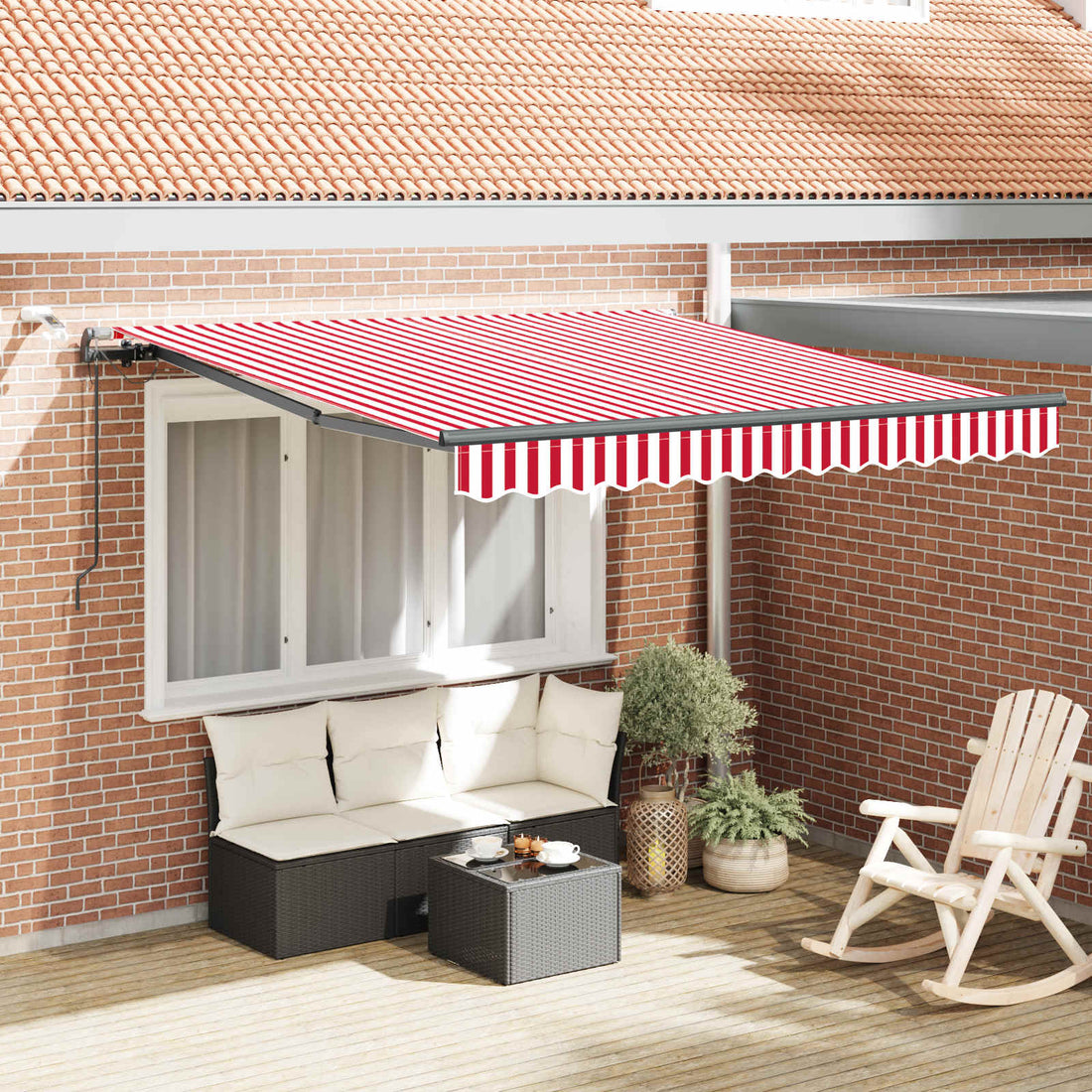 vidaXL Toldo retráctil Rojo y blanco 300 x 250 cm Poliéster