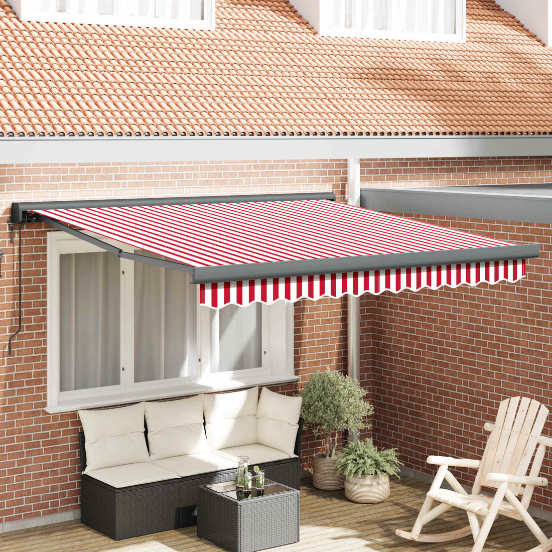 vidaXL Toldo retráctil Rojo y blanco 300 x 250 cm Tela y Metal