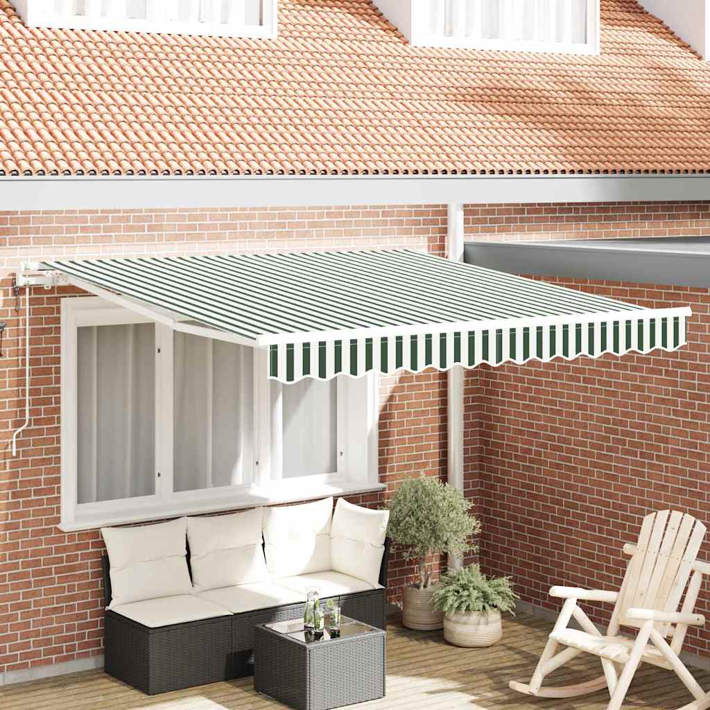 vidaXL Toldo retráctil Verde y blanco 300 x 250 cm Tela y Aluminio