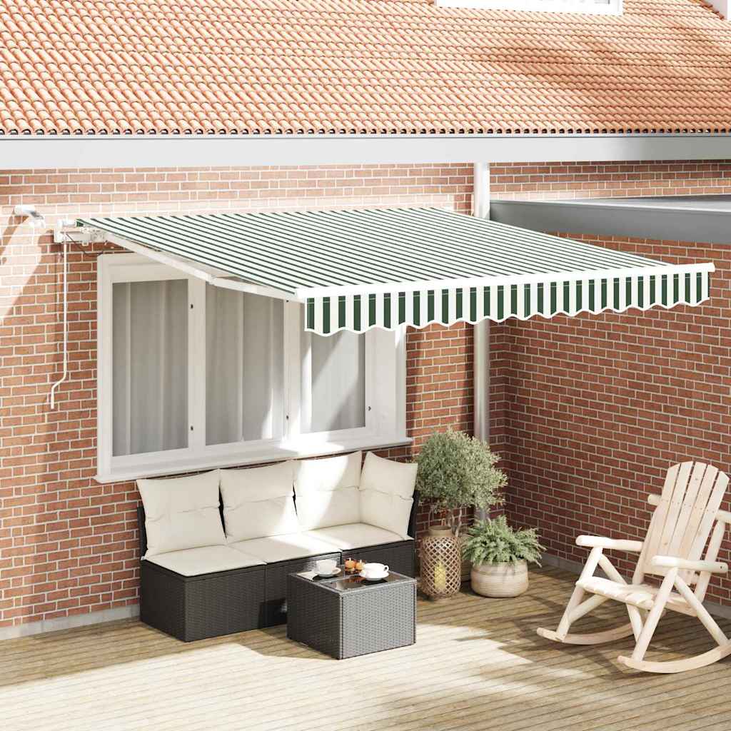 vidaXL Toldo retráctil Verde y blanco 300 x 250 cm Poliéster