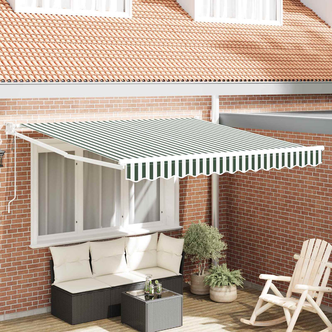 vidaXL Toldo retráctil Verde y blanco 300 x 250 x 165 cm