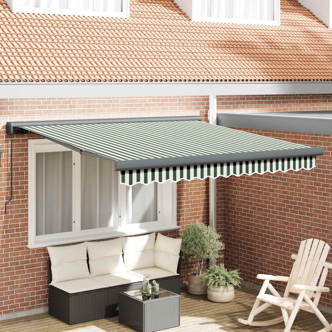 vidaXL Toldo retráctil Verde y blanco 300 x 250 cm Lona y Aluminio