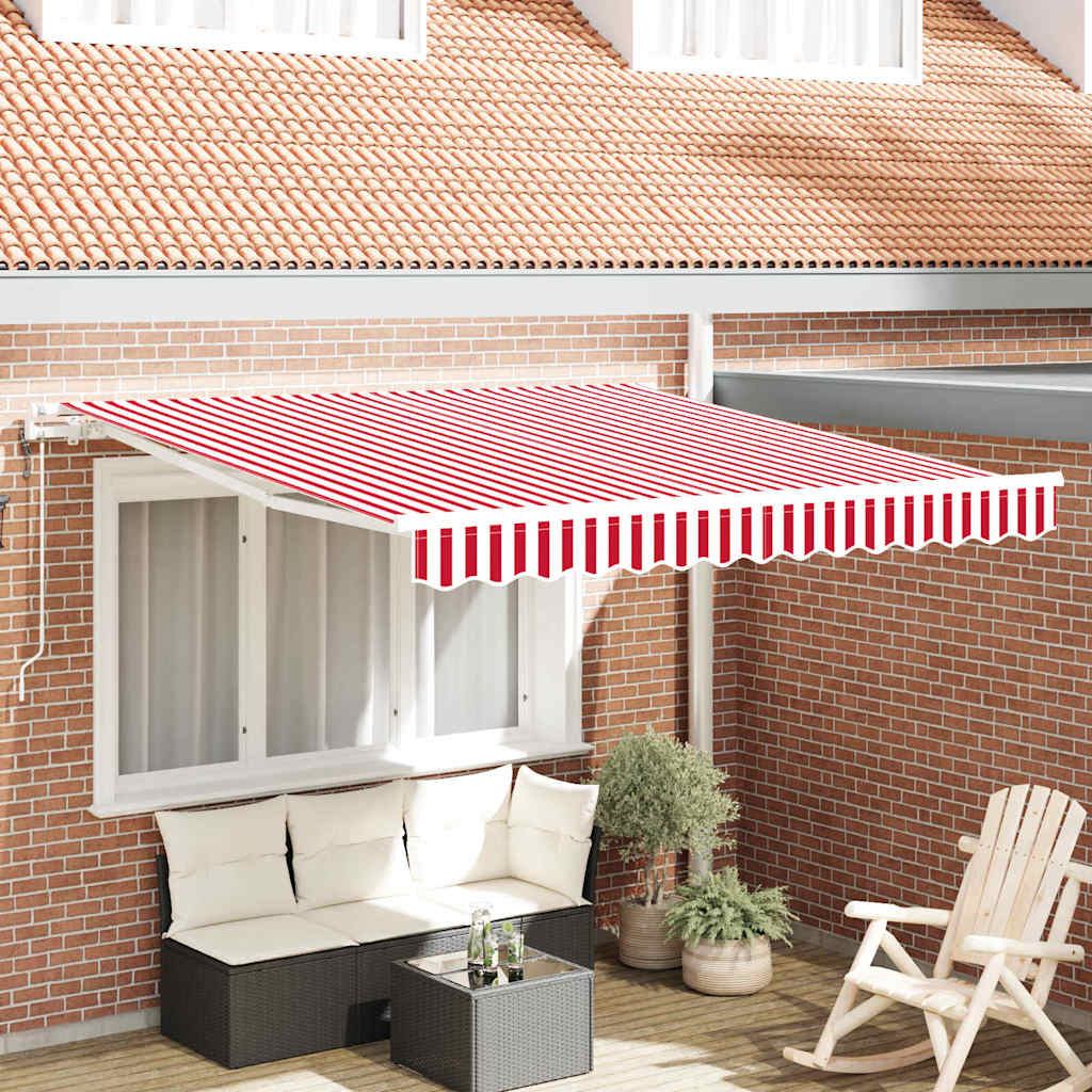 vidaXL Toldo retráctil Rojo y blanco 350 x 250 cm Tela y Aluminio