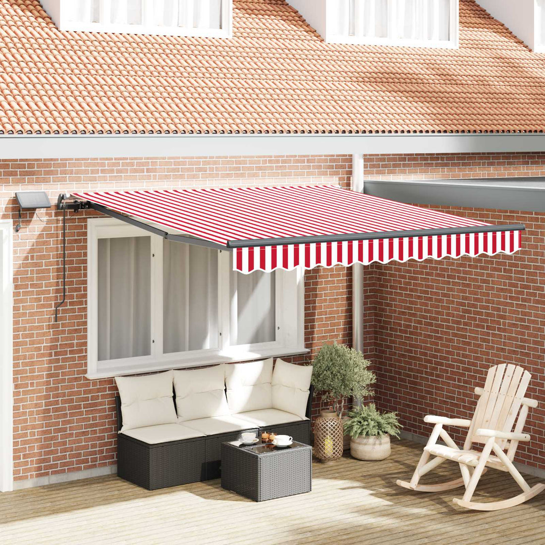 vidaXL Toldo retráctil Rojo y blanco 350 x 250 cm Tela y Aluminio