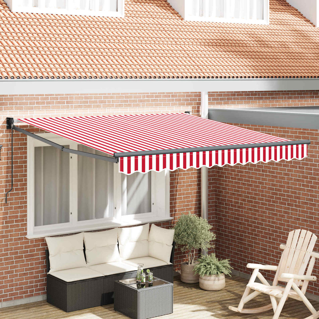 vidaXL Toldo retráctil Rojo y blanco 350 x 250 cm