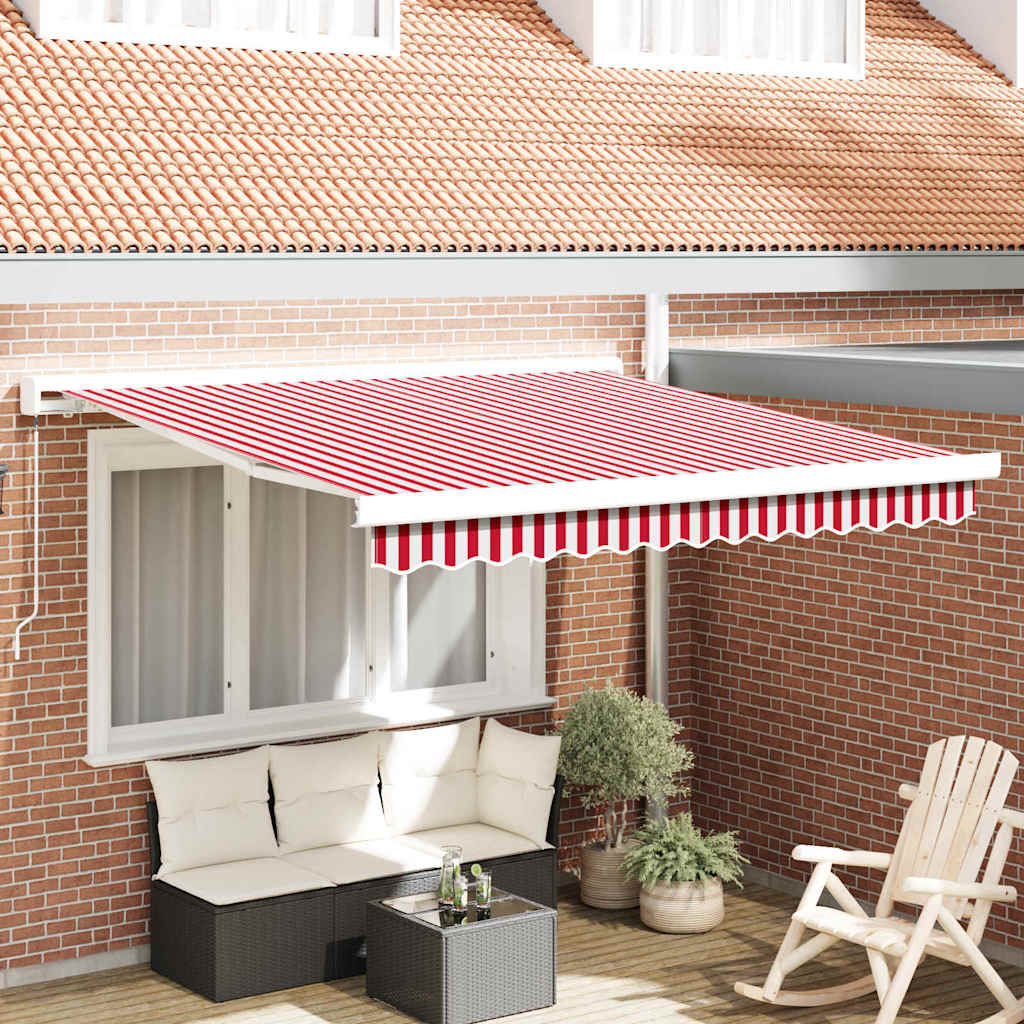 vidaXL Toldo retráctil Rojo y blanco 350 x 250 cm Lona y Aluminio