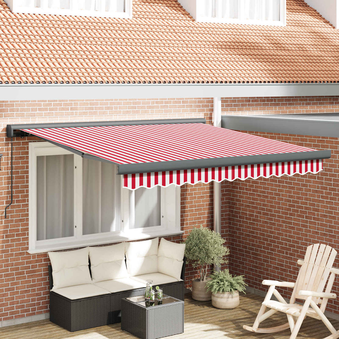 vidaXL Toldo retráctil Rojo y blanco 350 x 250 cm Lona y Aluminio