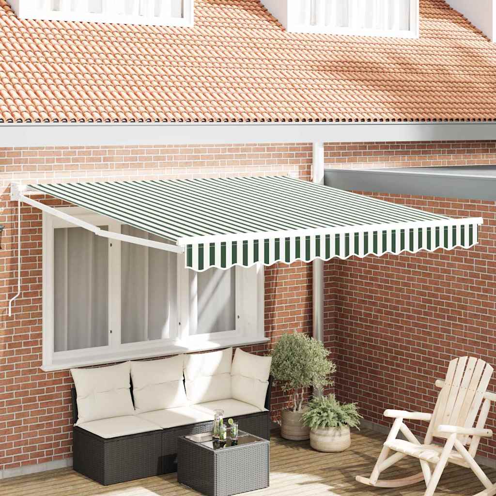 vidaXL Toldo retráctil Verde y blanco 350 x 250 cm