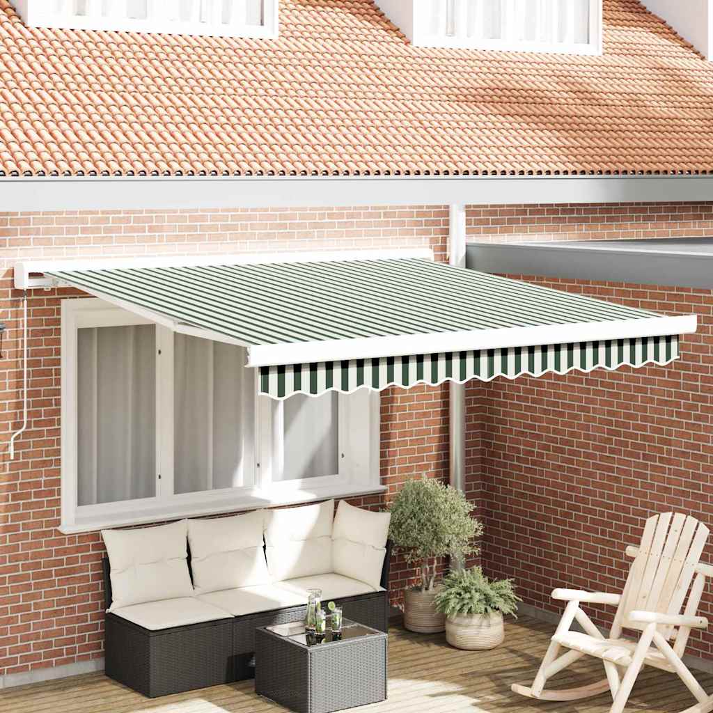 vidaXL Toldo retráctil Verde y blanco 350 x 250 cm Lona y Aluminio