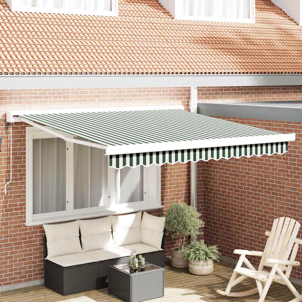 vidaXL Toldo retráctil Verde y blanco 350 x 250 x 165 cm Tela y Metal