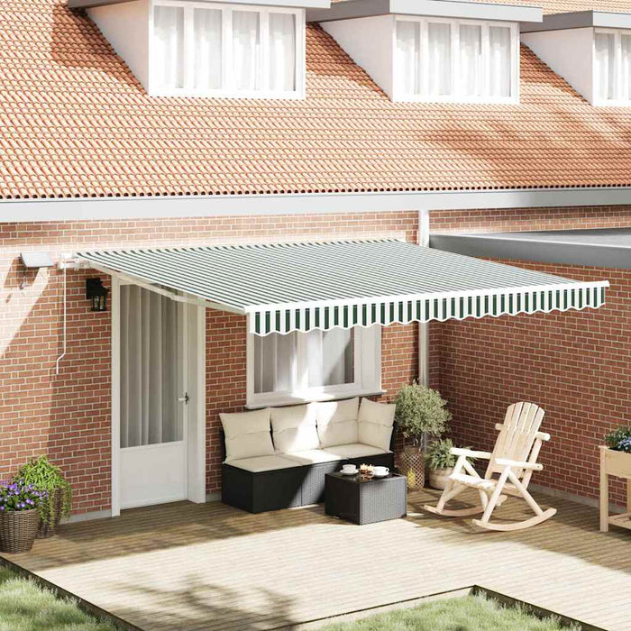 vidaXL Toldo retráctil Verde y blanco 400 x 300 cm Tela y Aluminio