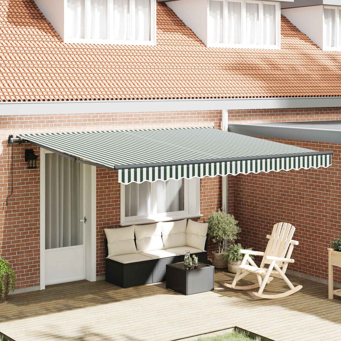 vidaXL Toldo retráctil Verde y blanco 400 x 300 cm