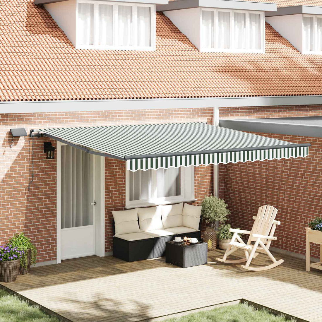 vidaXL Toldo retráctil Verde y blanco 400 x 300 cm Tela y Aluminio