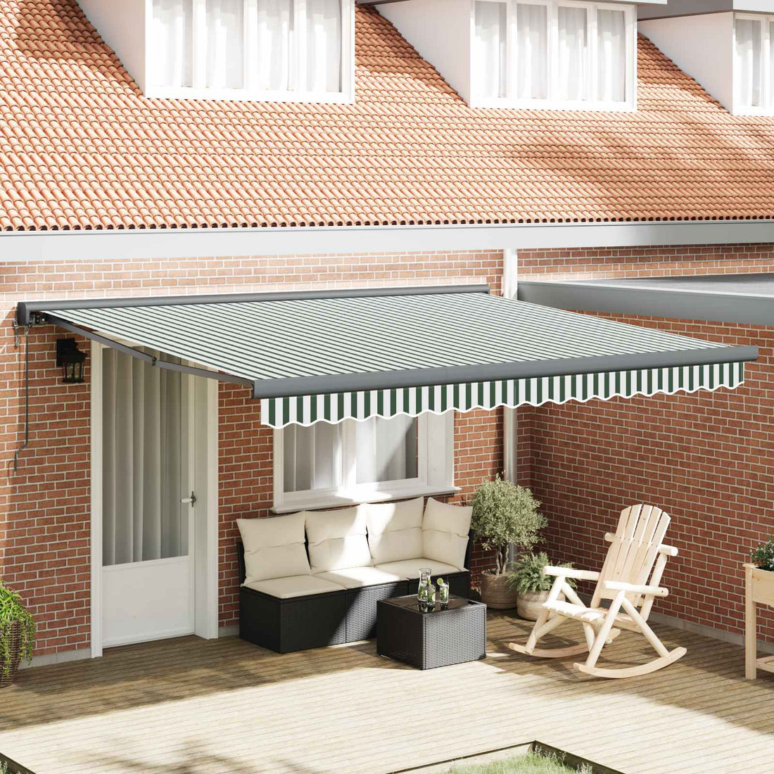 vidaXL Toldo retráctil Verde y blanco 400 x 300 x 165 cm Tela y Metal