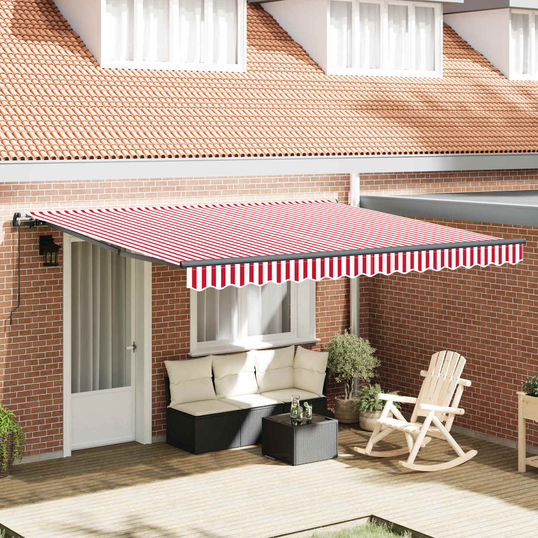 vidaXL Toldo retráctil Rojo y blanco 400 x 350 cm Poliéster y Aluminio