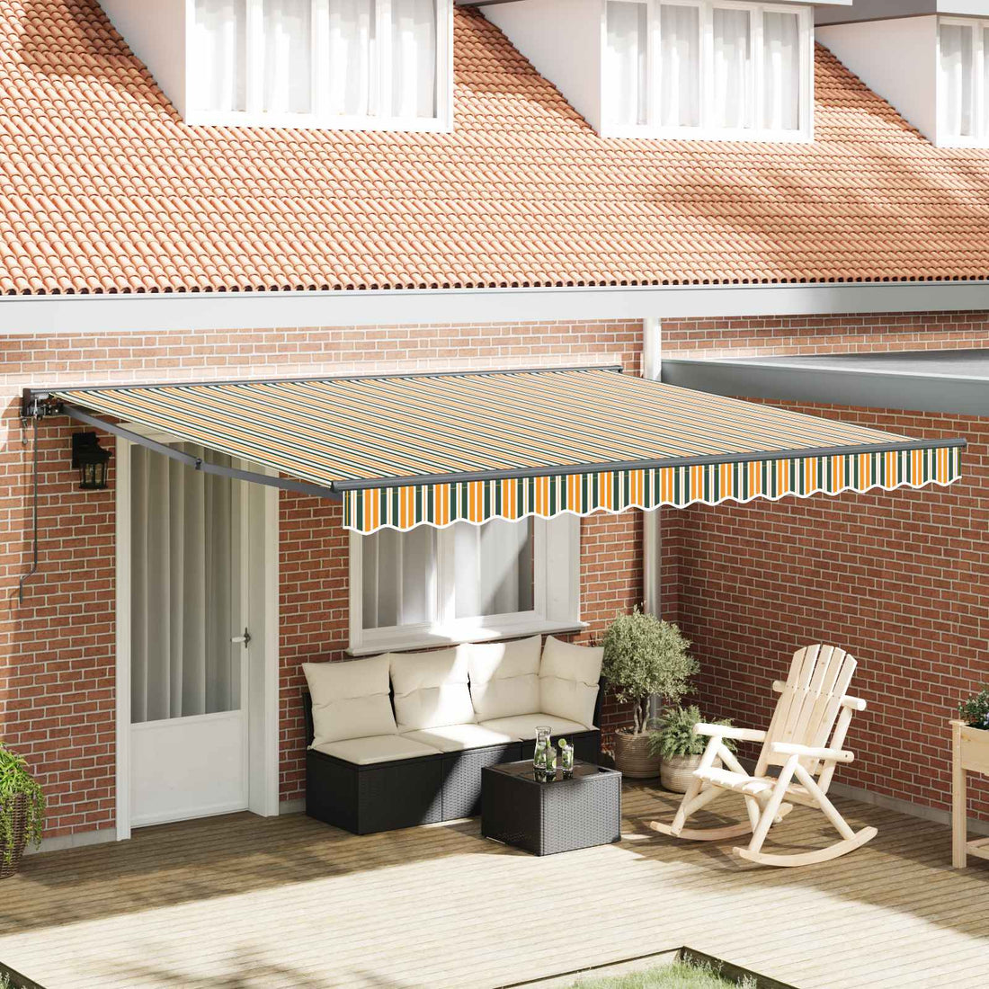 vidaXL Toldo retráctil Verde y blanco 400 x 350 cm Poliéster