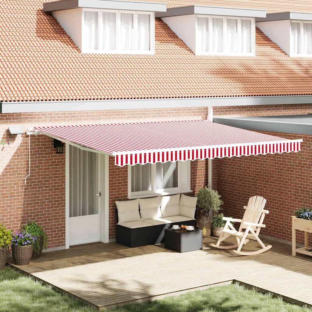 vidaXL Toldo retráctil Rojo y blanco 450 x 300 cm Tela y Aluminio