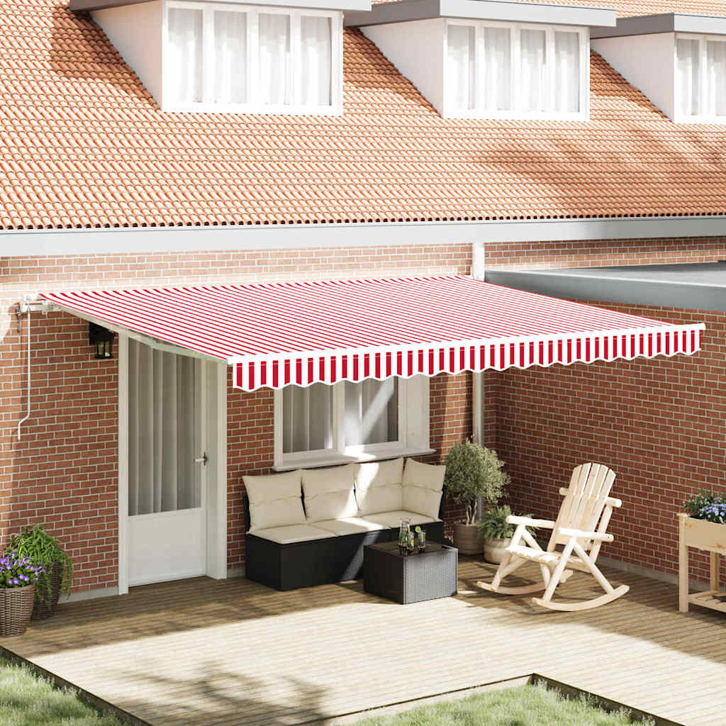 vidaXL Toldo retráctil Rojo y blanco 450 x 300 cm Tela y Aluminio