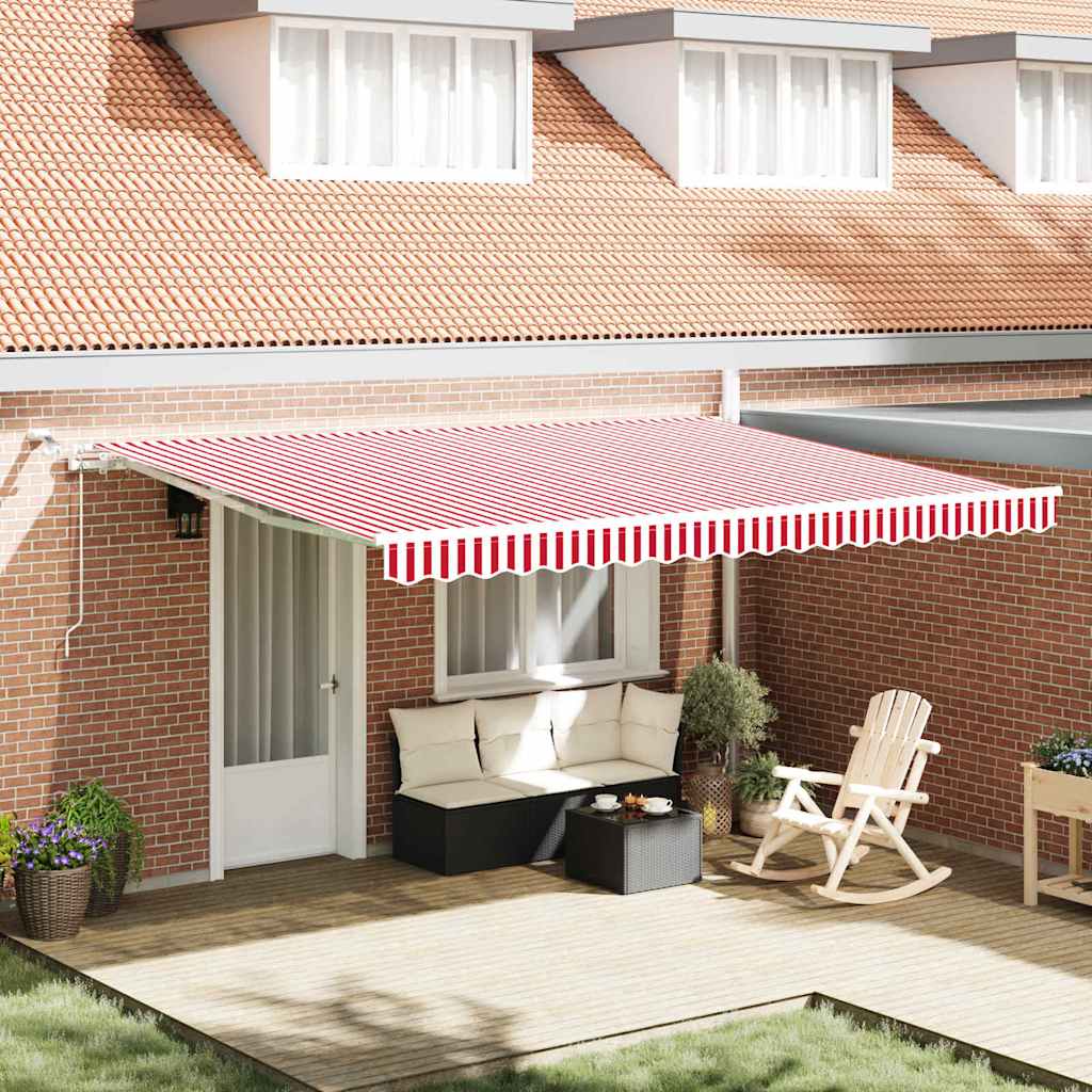vidaXL Toldo retráctil Rojo y blanco 450 x 300 cm Poliéster