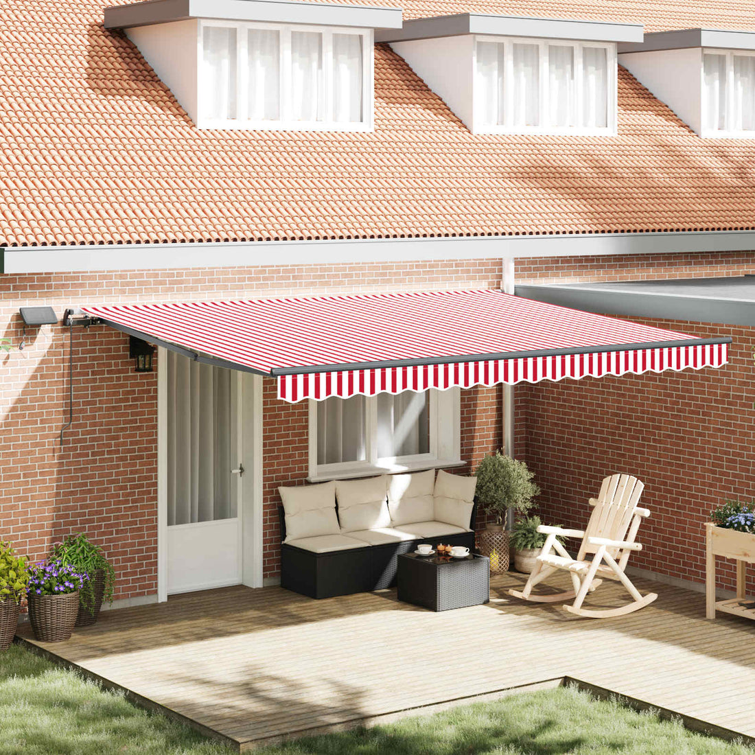 vidaXL Toldo retráctil Rojo y blanco 450 x 300 cm Tela y Aluminio