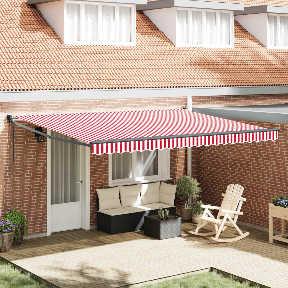 vidaXL Toldo retráctil Rojo y blanco 450 x 300 cm Poliéster y metal