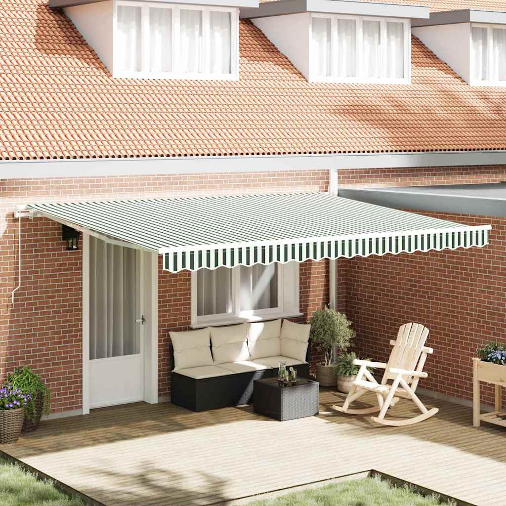 vidaXL Toldo retráctil Verde y blanco 450 x 300 x 165 cm