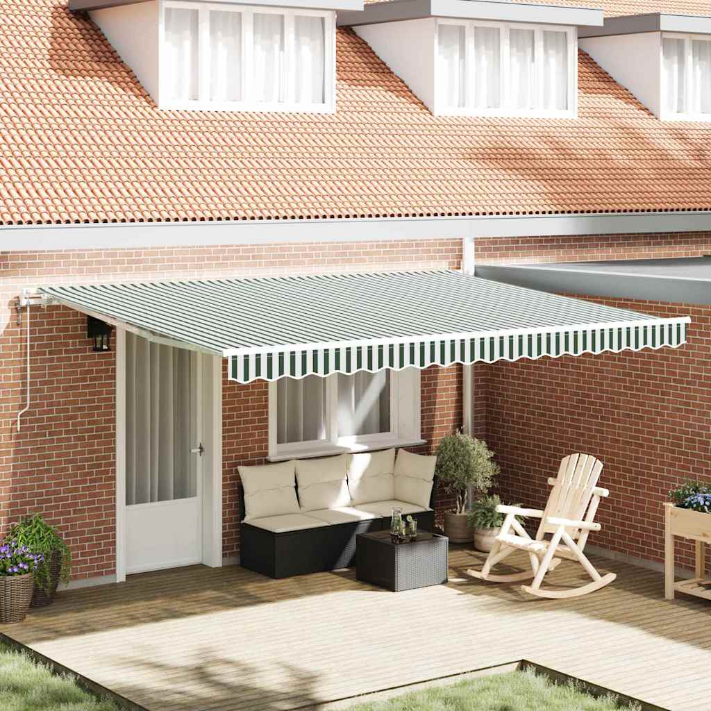 vidaXL Toldo retráctil Verde y blanco 450 x 300 cm Tela y Aluminio
