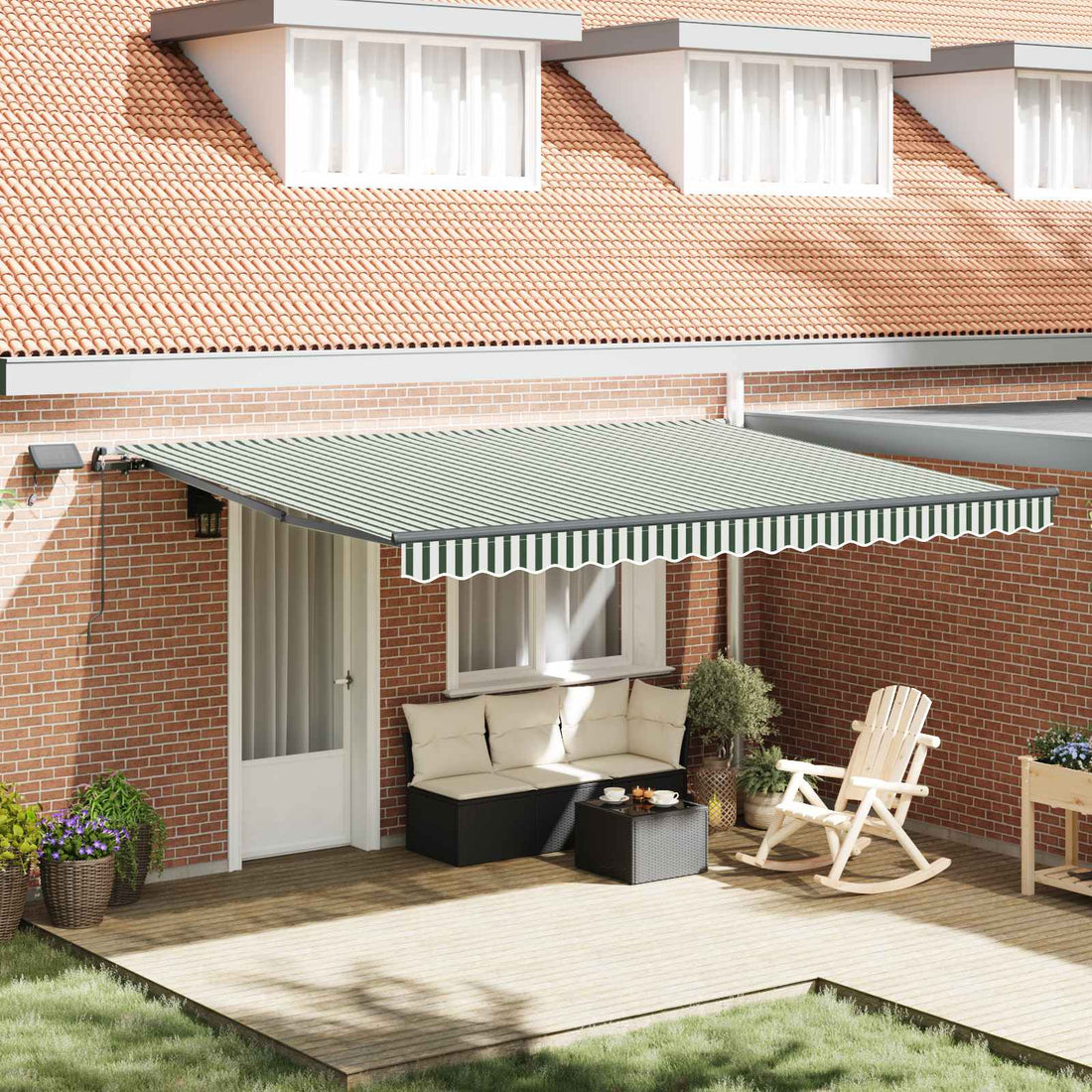 vidaXL Toldo retráctil Verde y blanco 450 x 300 cm Tela y Aluminio