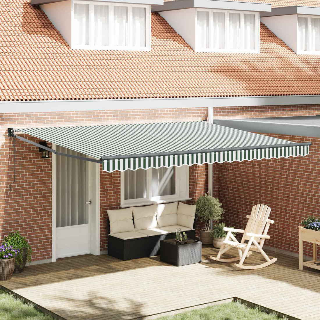 vidaXL Toldo retráctil Verde y blanco 450 x 300 x 165 cm