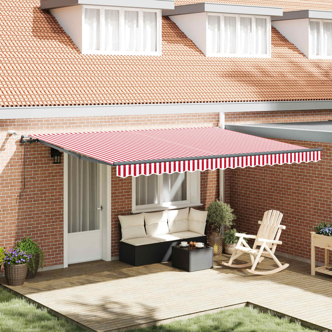 vidaXL Toldo retráctil Rojo y blanco 450 x 350 cm Poliéster