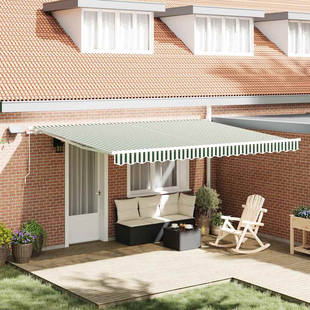 vidaXL Toldo retráctil Verde y blanco 450 x 350 cm Tela y Aluminio