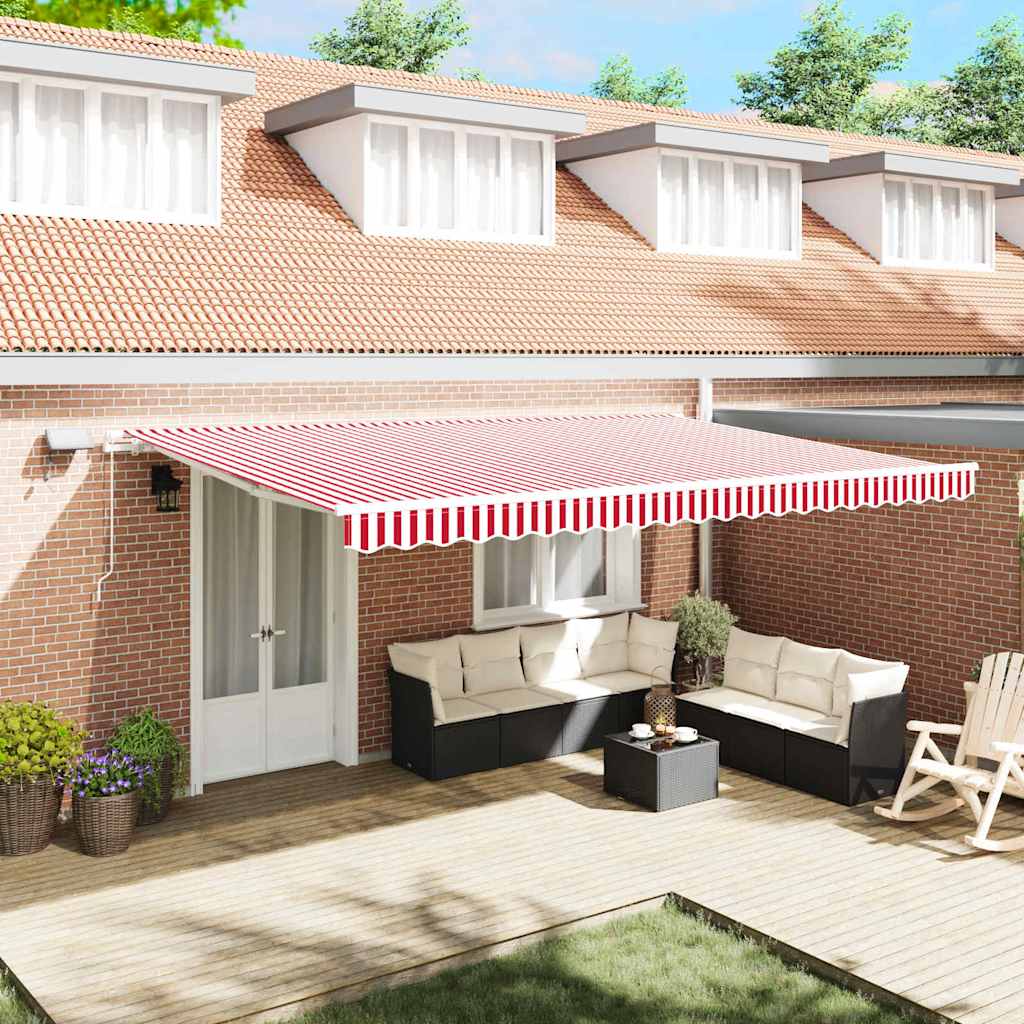 vidaXL Toldo retráctil Rojo y blanco 500 x 300 cm Tela y Aluminio