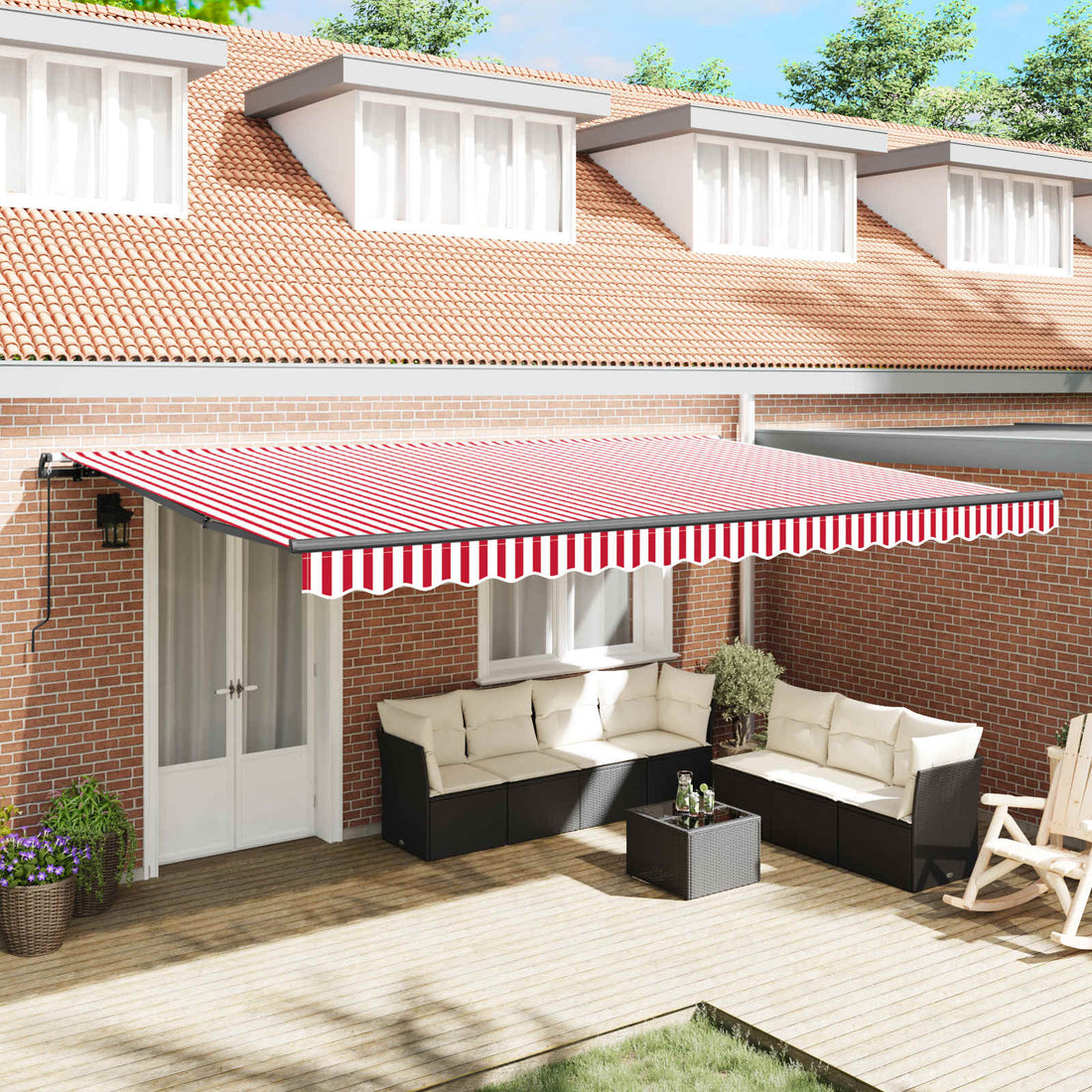 vidaXL Toldo retráctil Rojo y blanco 500 x 300 cm Poliéster y Aluminio