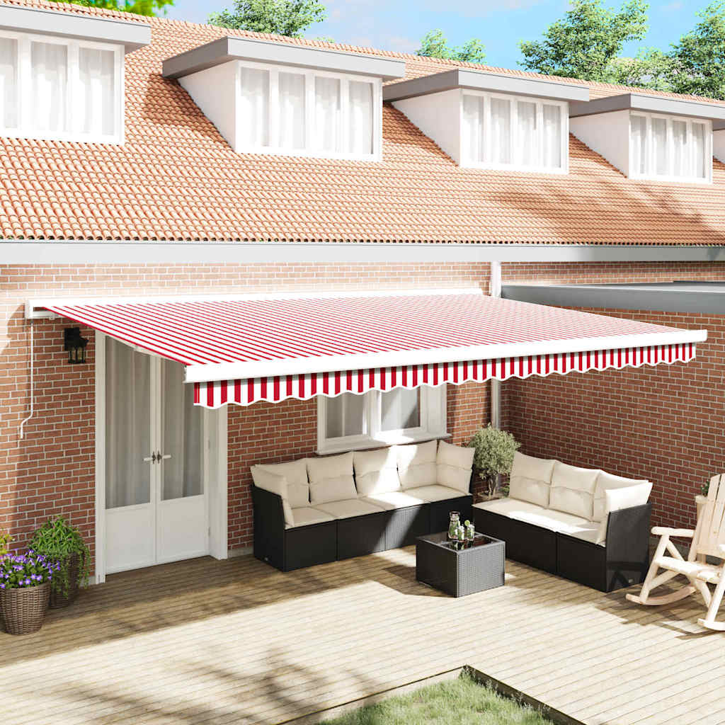 vidaXL Toldo retráctil Rojo y blanco 500 x 300 cm Lona y Aluminio