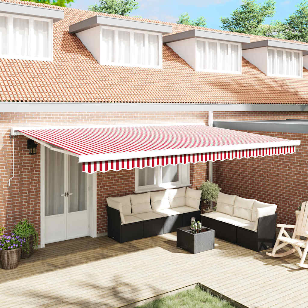 vidaXL Toldo retráctil Rojo y blanco 500 x 300 cm Tela y Metal