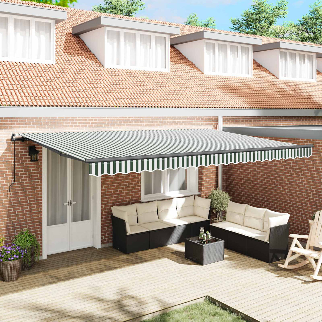 vidaXL Toldo retráctil Verde y blanco 500 x 300 cm