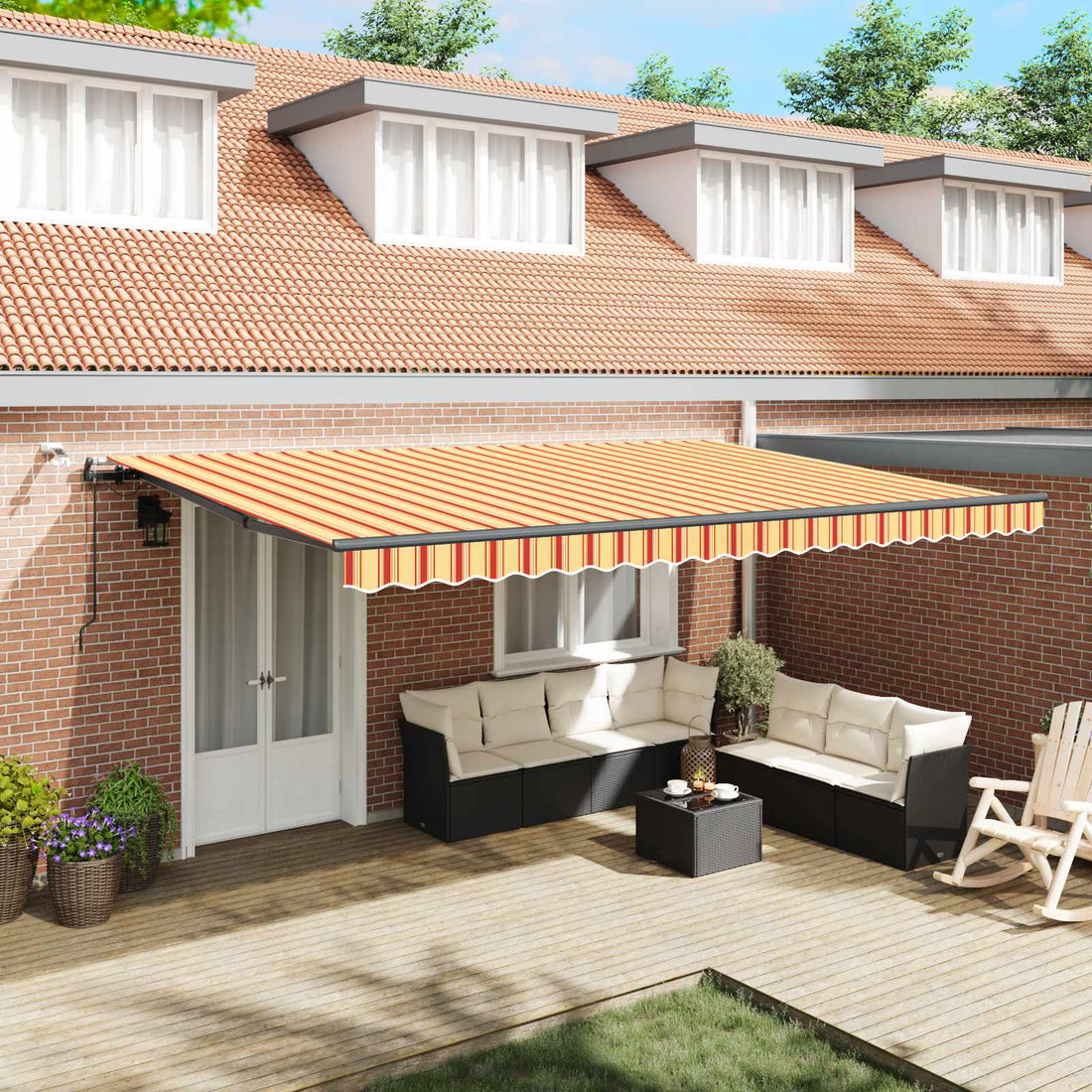 vidaXL Toldo retráctil Amarillo y Naranja 500 x 350 cm Poliéster