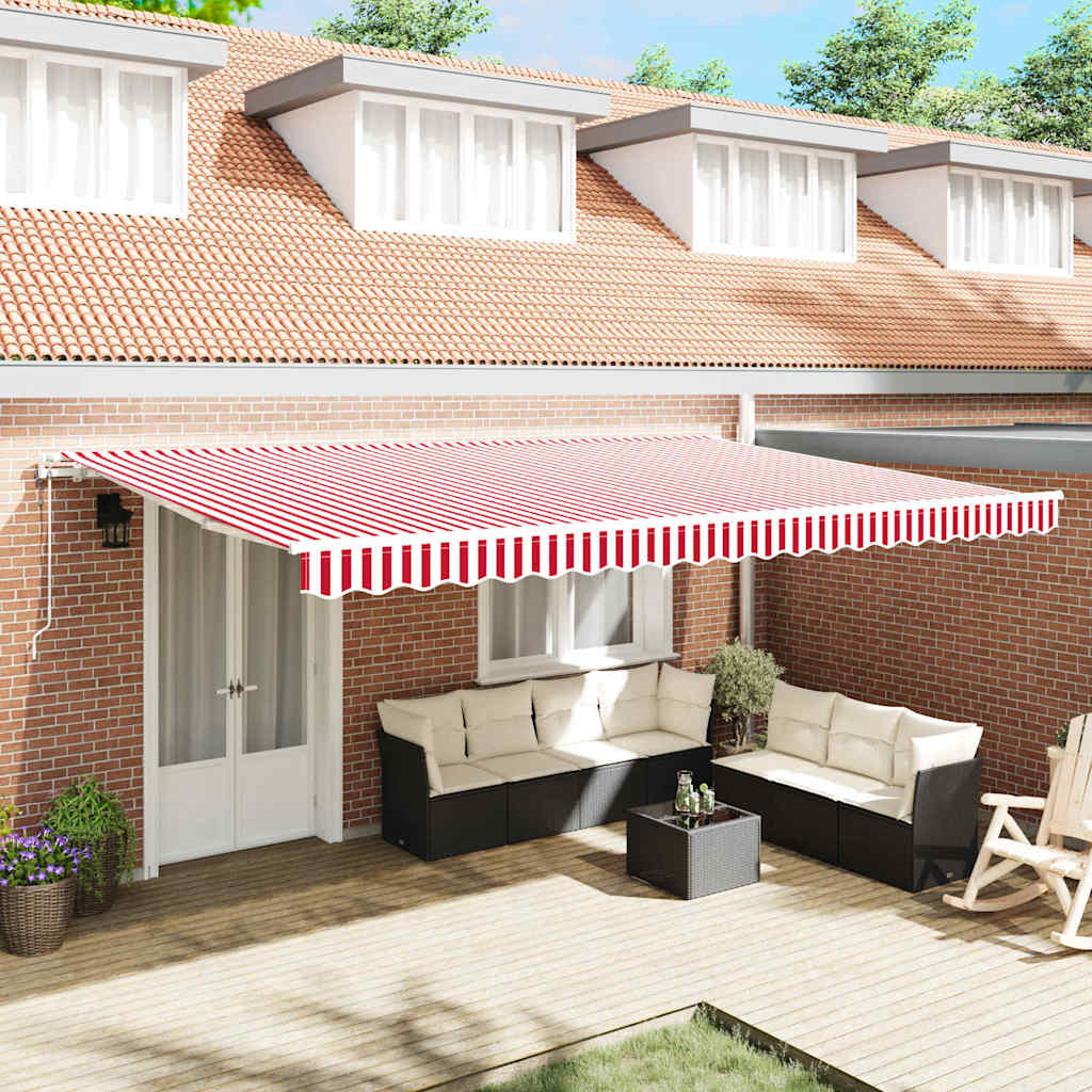 vidaXL Toldo retráctil Rojo y blanco 500 x 350 cm Tela y Aluminio