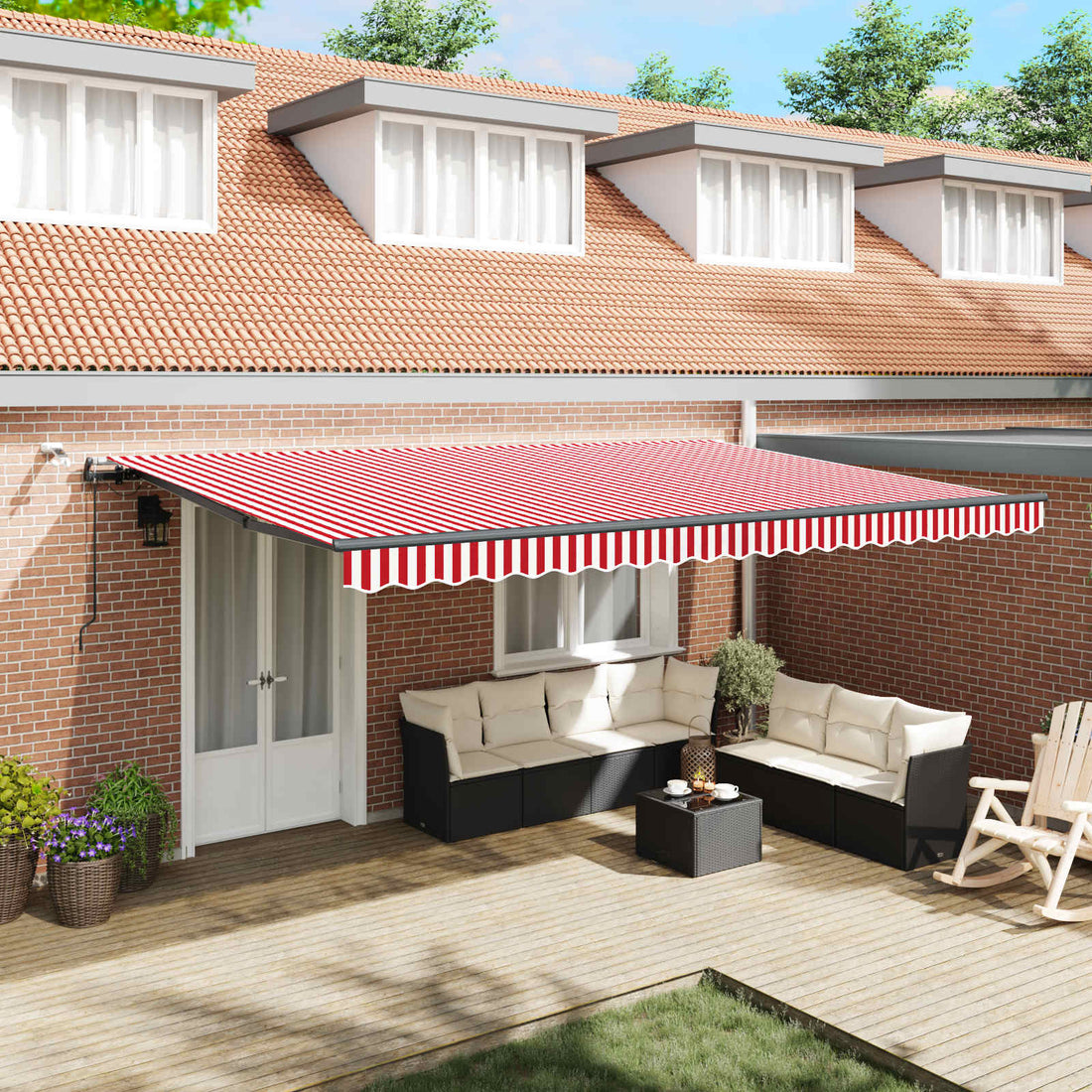 vidaXL Toldo retráctil Rojo y blanco 500 x 350 cm Poliéster