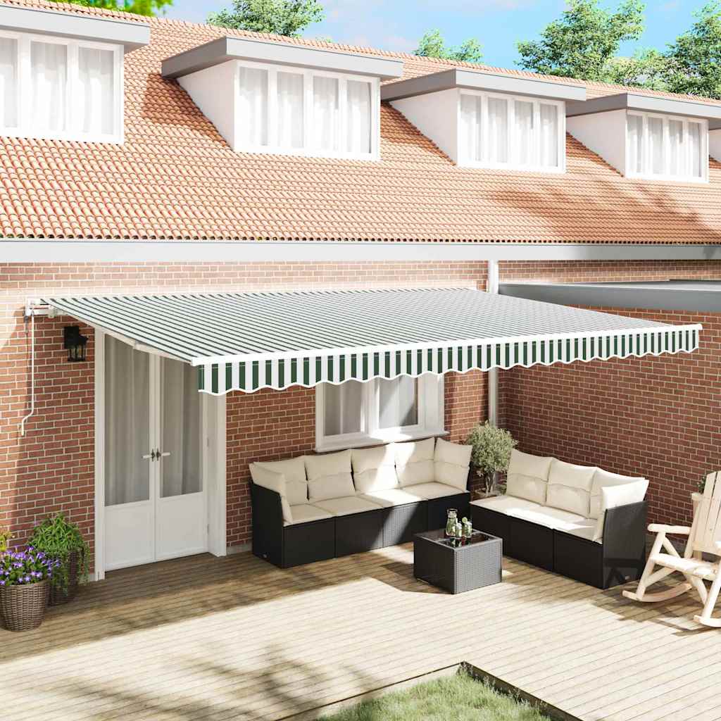 vidaXL Toldo retráctil Verde y blanco 500 x 350 cm Tela y Aluminio