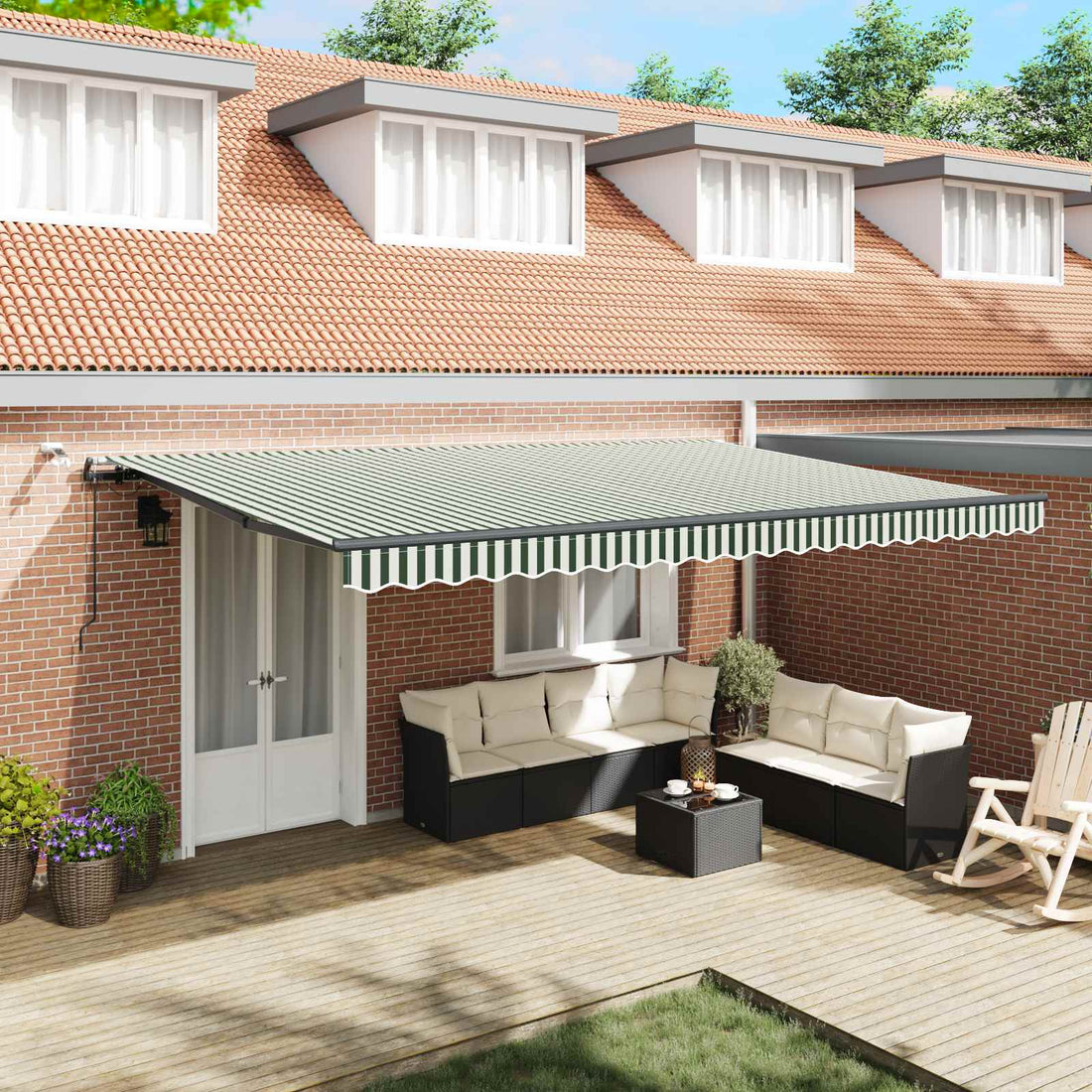 vidaXL Toldo retráctil Verde y blanco 500 x 350 cm Poliéster