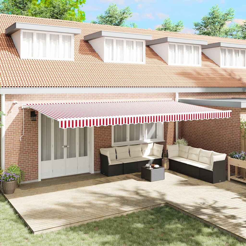 vidaXL Toldo retráctil Rojo y blanco 600 x 300 cm Poliéster