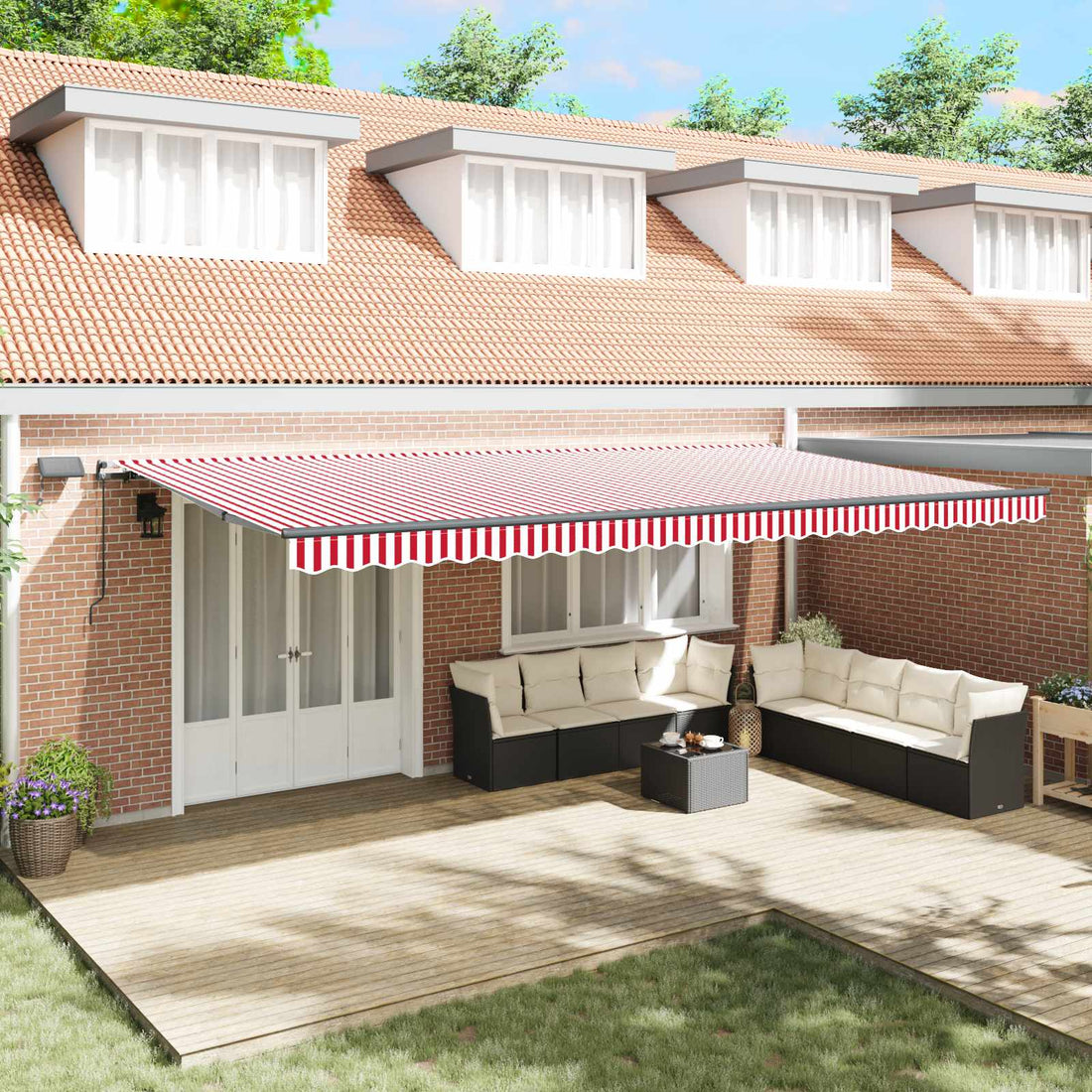 vidaXL Toldo retráctil Rojo y blanco 600 x 300 cm Tela y Aluminio