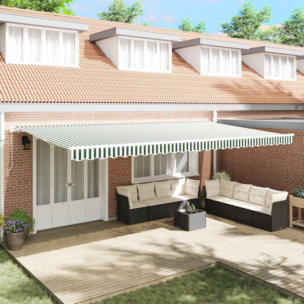 vidaXL Toldo retráctil Verde y blanco 600 x 300 cm