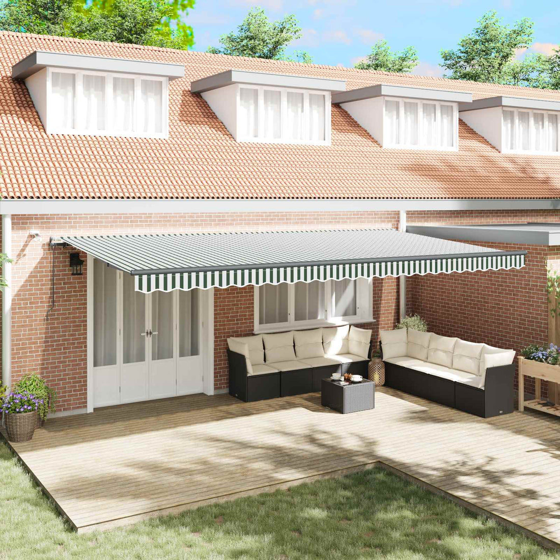 vidaXL Toldo retráctil Verde y blanco 600 x 300 cm Poliéster