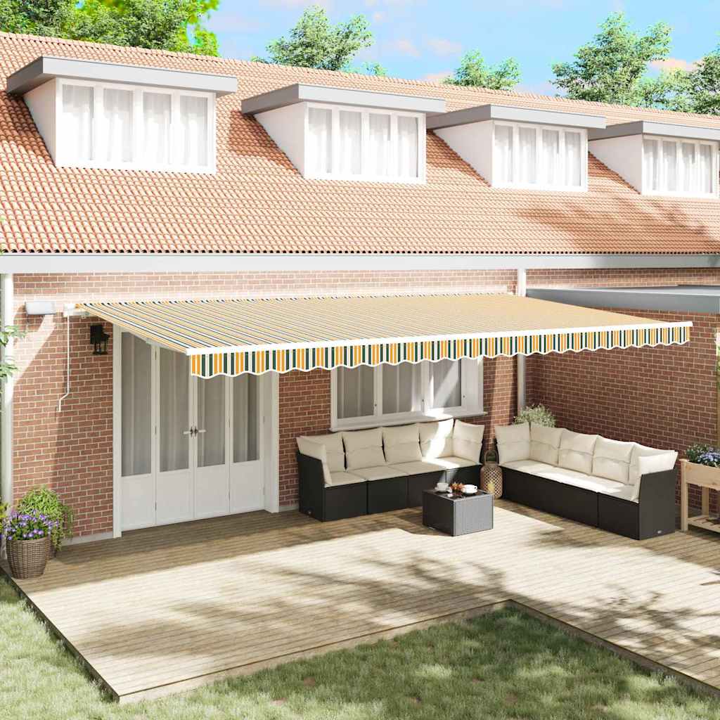 vidaXL Toldo retráctil Verde y amarillo 600 x 350 cm Tela y Aluminio