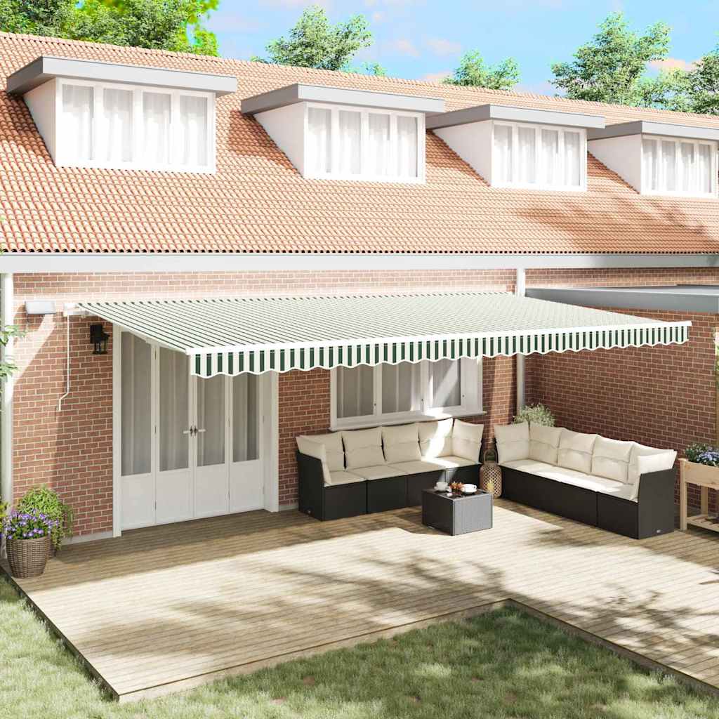 vidaXL Toldo retráctil Verde y blanco 600 x 350 cm Tela y Aluminio