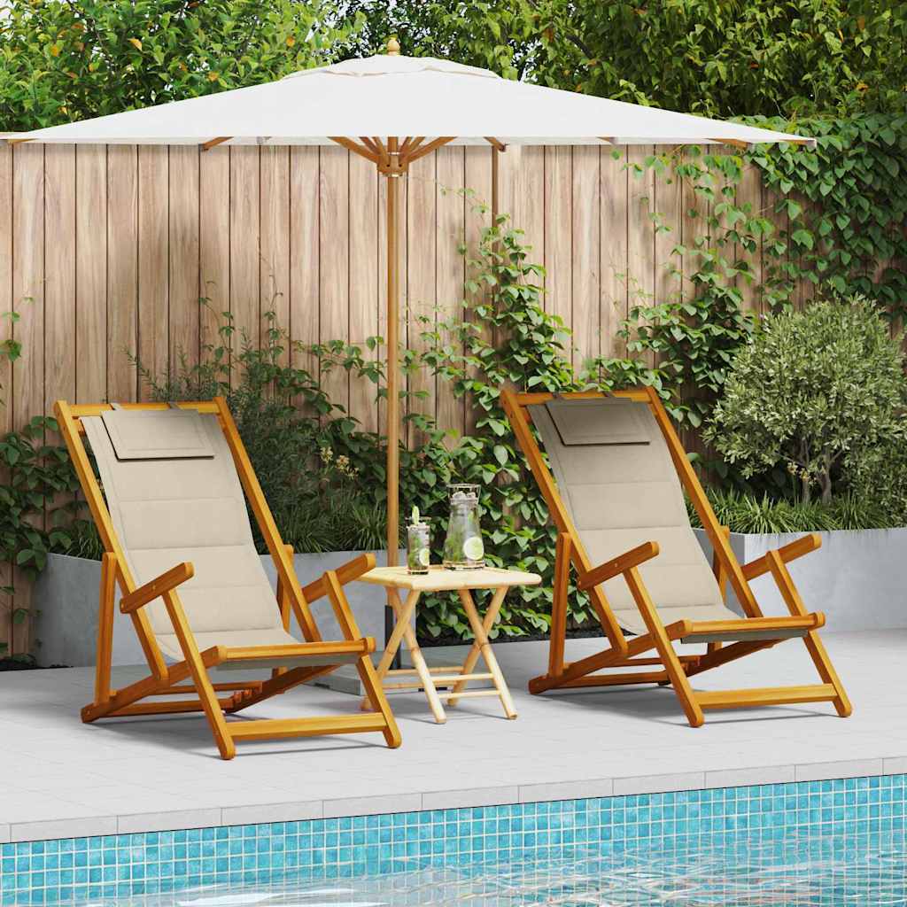 vidaXL Silla de playa 2 uds. Marrón Madera de Acacia Sólida